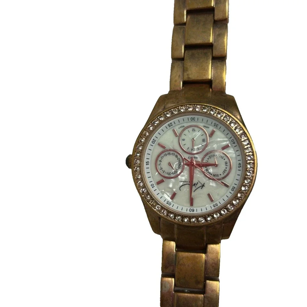 Accutime Women Gold Tone Watch Rhinestone Bezel Quartz Japan 2E22IRG Untested